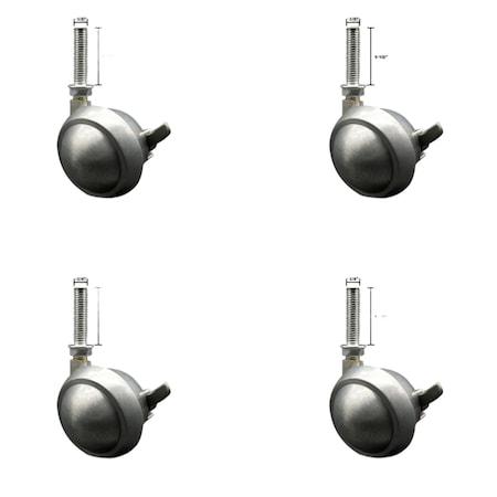 Service Caster 2.5'' Chrome Metal Ball Caster with Brake 3/8'' Threaded Stem , 4PK SCC-TS01S25-DCS-SC-B-3816112-4